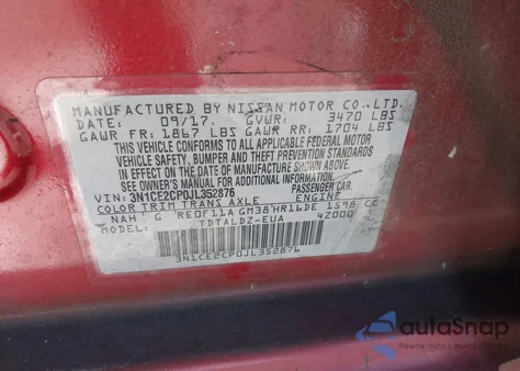 2018 Nissan Versa Note Sv from USA, damaged, VIN 3N1CE2CP0JL352876